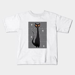 Op-Art Hip Cat Mid Century Anime (blk background) Kids T-Shirt